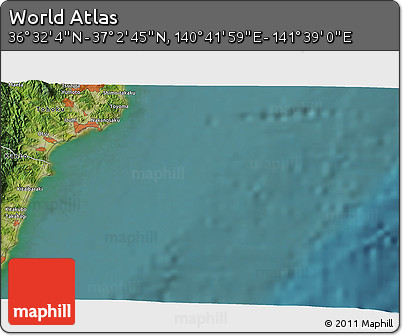 Satellite 3D Map of the Area around 36° 47' 25" N, 141° 10' 30" E