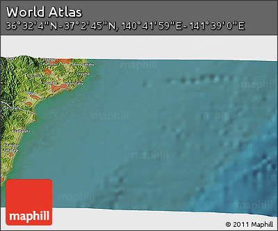 Satellite 3D Map of the Area around 36° 47' 25" N, 141° 10' 30" E