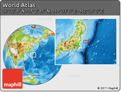 Physical Location Map of the Area around 36° 47' 25" N, 142° 1' 30" E