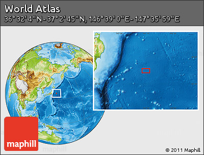 Physical Location Map of the Area around 36° 47' 25" N, 147° 7' 30" E