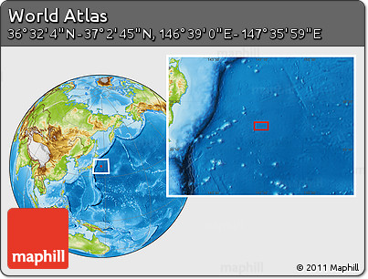 Physical Location Map of the Area around 36° 47' 25" N, 147° 7' 30" E