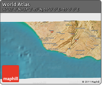 Satellite 3D Map of the Area around 36° 47' 25" N, 14° 31' 30" E