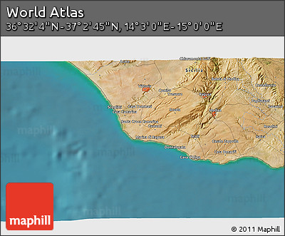 Satellite 3D Map of the Area around 36° 47' 25" N, 14° 31' 30" E