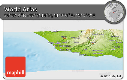 Physical Panoramic Map of the Area around 36° 47' 25" N, 14° 31' 30" E