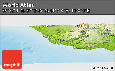Physical Panoramic Map of the Area around 36° 47' 25" N, 14° 31' 30" E