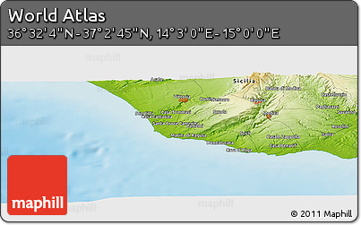 Physical Panoramic Map of the Area around 36° 47' 25" N, 14° 31' 30" E