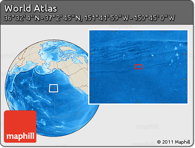 Shaded Relief Location Map of the Area around 36° 47' 25" N, 151° 13' 29" W