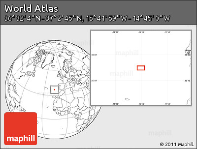 Blank Location Map of the Area around 36° 47' 25" N, 15° 13' 29" W