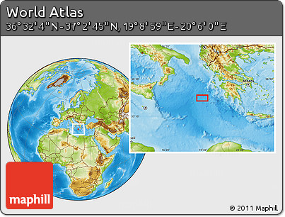 Physical Location Map of the Area around 36° 47' 25" N, 19° 37' 30" E