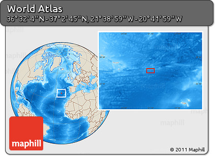 Shaded Relief Location Map of the Area around 36° 47' 25" N, 21° 10' 29" W