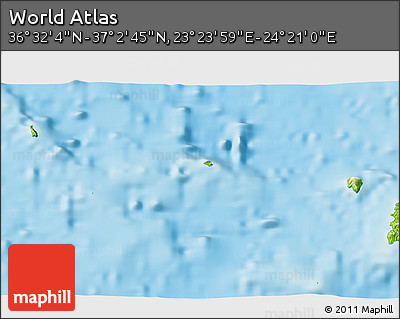 Physical 3D Map of the Area around 36° 47' 25" N, 23° 52' 30" E