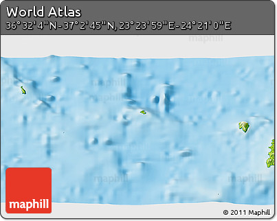 Physical 3D Map of the Area around 36° 47' 25" N, 23° 52' 30" E