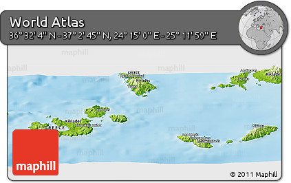 Physical Panoramic Map of the Area around 36° 47' 25" N, 24° 43' 30" E