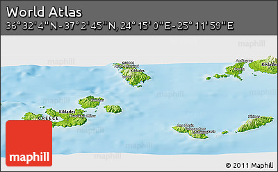 Physical Panoramic Map of the Area around 36° 47' 25" N, 24° 43' 30" E