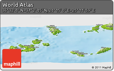 Physical Panoramic Map of the Area around 36° 47' 25" N, 24° 43' 30" E