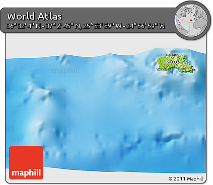 Physical 3D Map of the Area around 36° 47' 25" N, 25° 25' 29" W