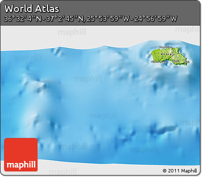 Physical 3D Map of the Area around 36° 47' 25" N, 25° 25' 29" W
