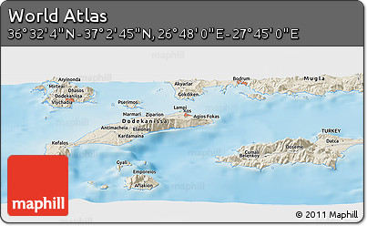 Shaded Relief Panoramic Map of the Area around 36° 47' 25" N, 27° 16' 29" E