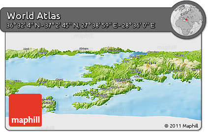 Physical Panoramic Map of the Area around 36° 47' 25" N, 28° 7' 30" E