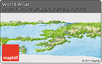 Physical Panoramic Map of the Area around 36° 47' 25" N, 28° 7' 30" E