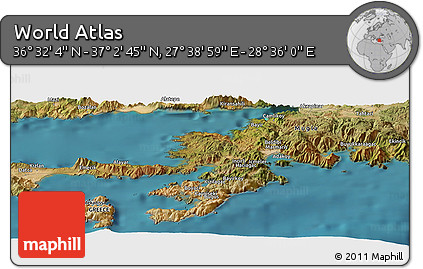 Satellite Panoramic Map of the Area around 36° 47' 25" N, 28° 7' 30" E