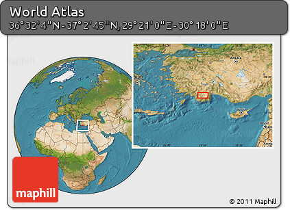 Satellite Location Map of the Area around 36° 47' 25" N, 29° 49' 30" E