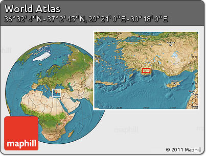 Satellite Location Map of the Area around 36° 47' 25" N, 29° 49' 30" E