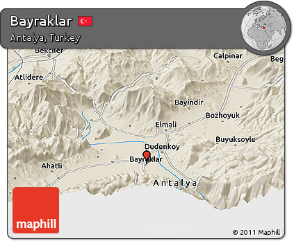 Shaded Relief Panoramic Map of Bayraklar