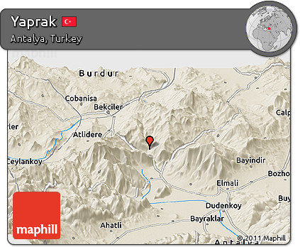 Shaded Relief Panoramic Map of Yaprak