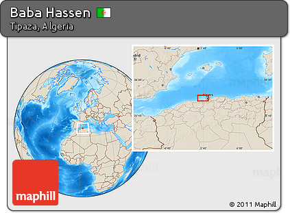 Shaded Relief Location Map of Baba Hassen