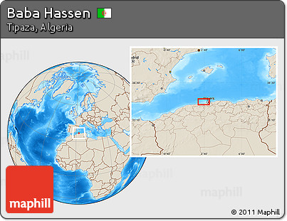 Shaded Relief Location Map of Baba Hassen