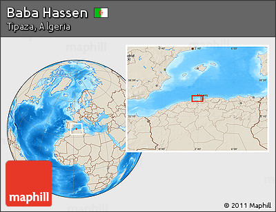 Shaded Relief Location Map of Baba Hassen