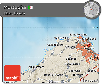 Shaded Relief Map of Mustapha
