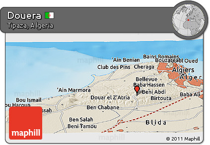 Shaded Relief Panoramic Map of Douera