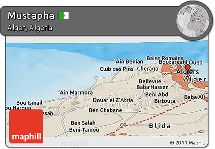 Shaded Relief Panoramic Map of Mustapha