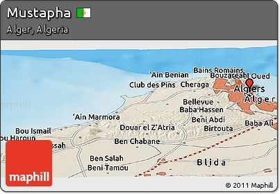Shaded Relief Panoramic Map of Mustapha