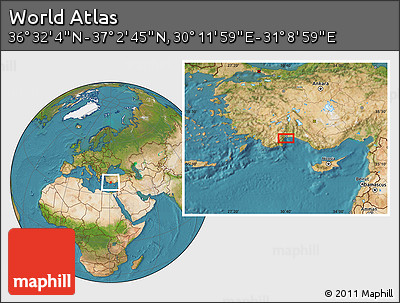 Satellite Location Map of the Area around 36° 47' 25" N, 30° 40' 29" E