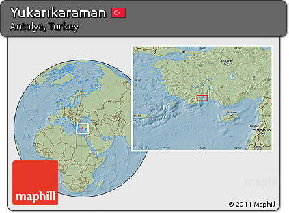 Savanna Style Location Map of Yukarıkaraman, hill shading