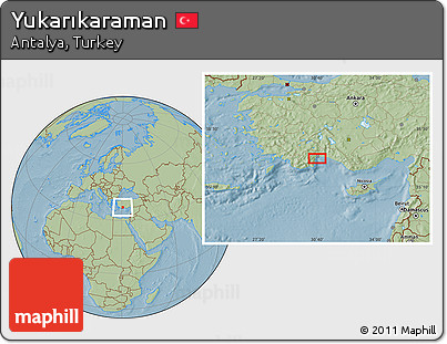Savanna Style Location Map of Yukarıkaraman, hill shading