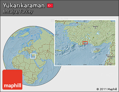 Savanna Style Location Map of Yukarıkaraman, hill shading