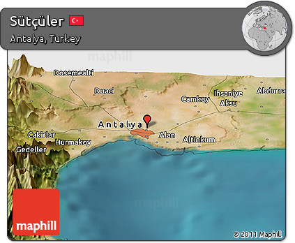 Satellite Panoramic Map of Sütçüler