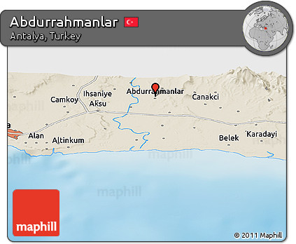Shaded Relief Panoramic Map of Abdurrahmanlar