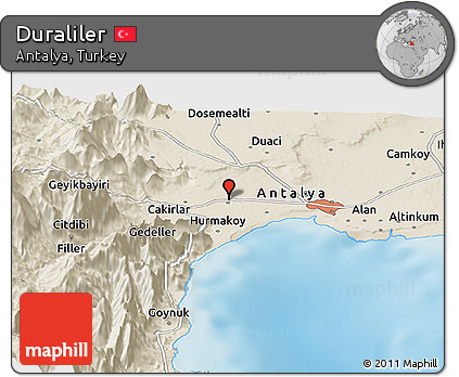 Shaded Relief Panoramic Map of Duraliler