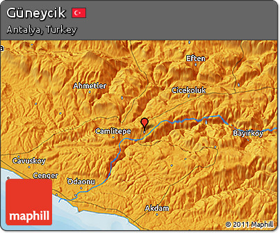 Political 3D Map of Güneycik