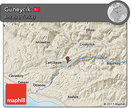 Shaded Relief 3D Map of Güneycik