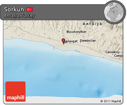 Shaded Relief Panoramic Map of Sorkun