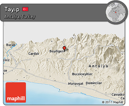 Shaded Relief Panoramic Map of Tayıp