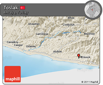 Shaded Relief Panoramic Map of Toslak