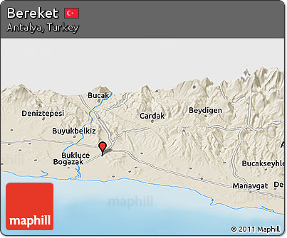 Shaded Relief Panoramic Map of Bereket