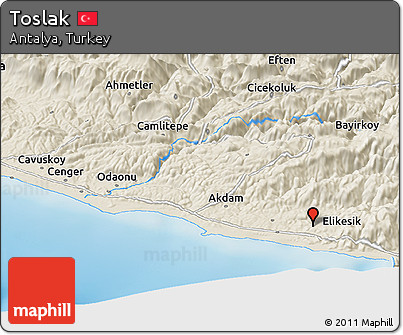 Shaded Relief Panoramic Map of Toslak